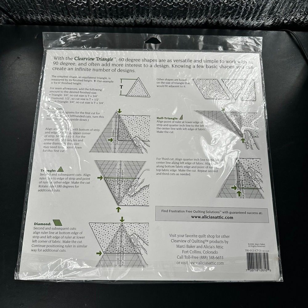 Alicia's Attic Clearview Triangle 12 Inch 60 Degree Acrylic Quilting Ruler NEW - Picture 5 of 7